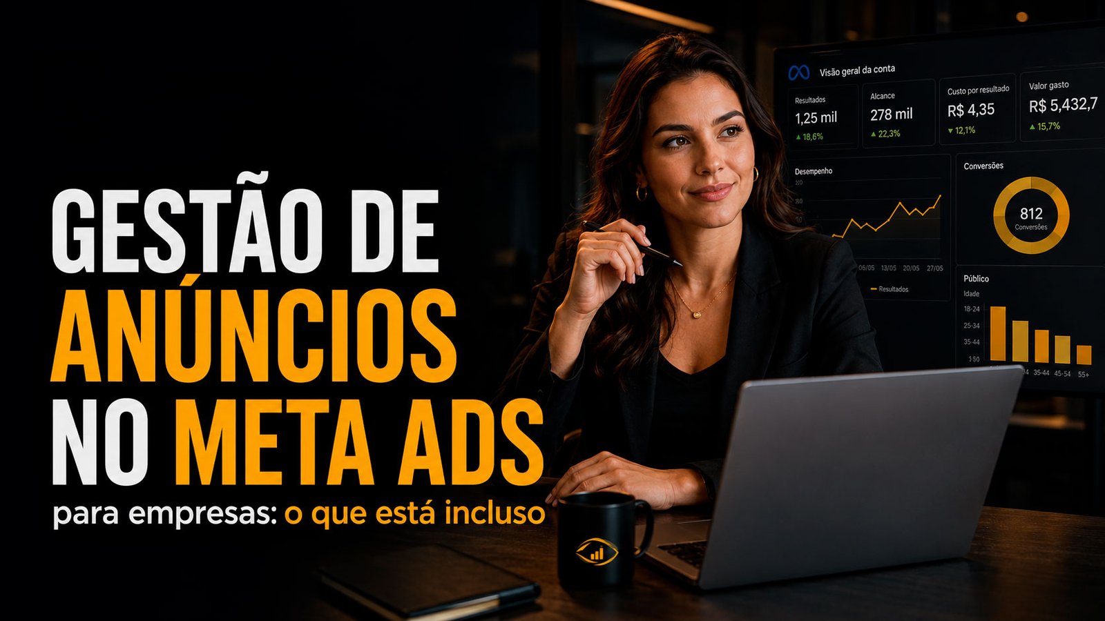 Thumb do blog Visão de Lucro sobre gestão de anúncios no Meta Ads para empresas, com profissional analisando campanhas, métricas de desempenho e conversões.